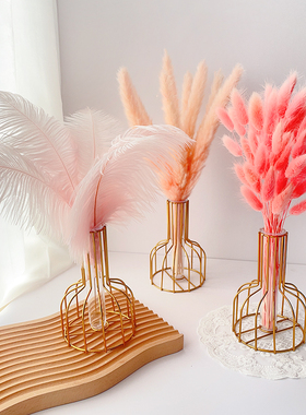 ins粉色兔尾草芦苇干花花束摆件家居客厅真花风干装饰品羽毛摆设