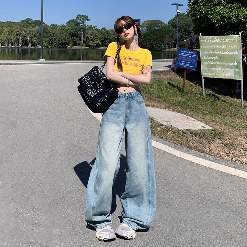 宽松bf慵懒风弯刀牛仔裤女2025秋季新款高腰显瘦设计感直筒阔腿裤