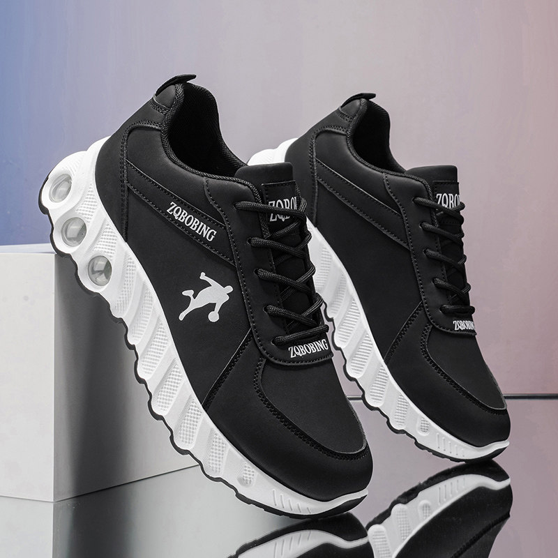 春夏季防滑跑步男鞋超轻运动鞋软底皮面防水休闲学生耐磨底体育鞋