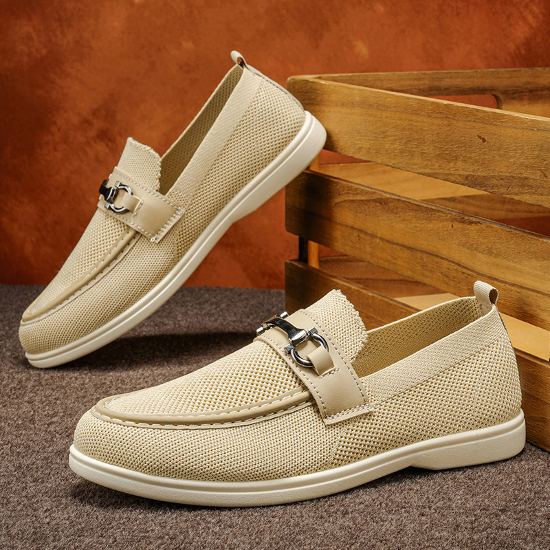 2026春夏季新款豆豆鞋男款透气网面薄款乐福鞋男士网眼软底休闲鞋