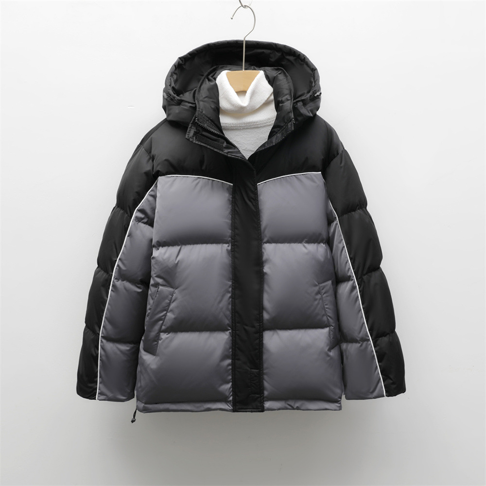 寒冬思羽新品白鸭绒连帽加厚冬季新款拼接设计感外套羽绒服女