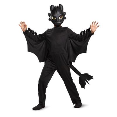 送扇子Toothless 驯龙骑士恐龙连体衣万圣节儿童无牙仔黑龙扮演服