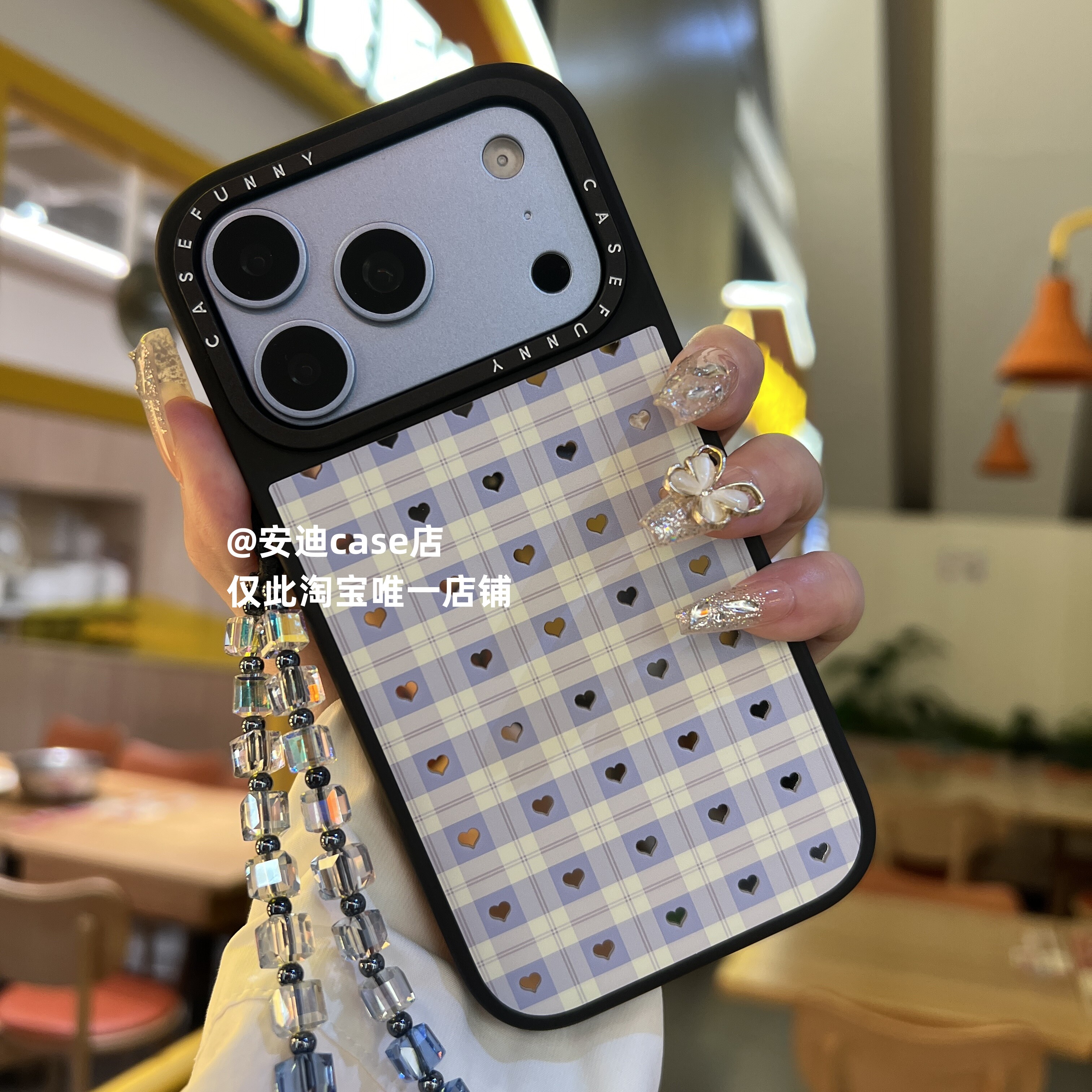 磁吸镜面浅蓝格子爱心18Pro max适用于iPhone17pro max手机壳16ProMax/13Pro/15promax防摔保护14promax壳硬