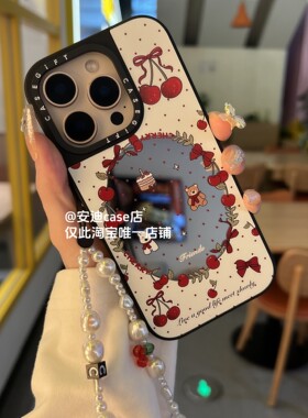 磁吸镜面樱桃波点花环17Pro max适用于iPhone16pro max手机壳/13ProMax/12Pro/15promax防摔保护14promax壳硬