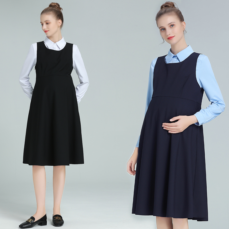 孕妇装春秋季正装背心裙女职业面试工作服马甲两件套装银行连衣裙
