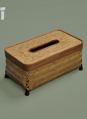 手工竹编纸巾盒大漆复古中式抽纸盒长方形客餐厅书房茶室创意收纳