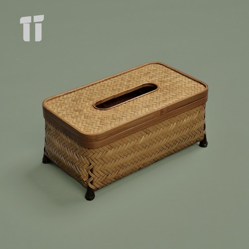 手工竹编纸巾盒大漆复古中式