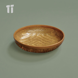 手工竹编筐大漆复古收纳盘篮子干果茶点盘水果篓子面包筐竹制簸箕