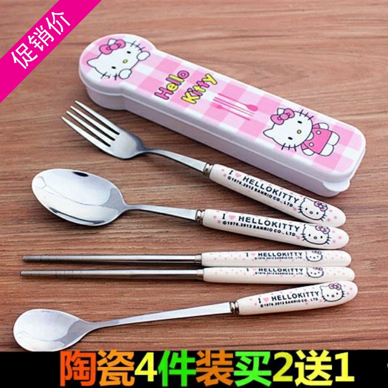 餐具F盒装勺子机器猫套装奶牛可爱筷子kitty不锈钢便携hello|msdalam kategori pinggan mangkuk, pinggan mangkuk, penyepit - dari Buy2taobao.com untuk memberikan perkhidmatan ejen Taobao profesional membeli