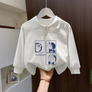 宝宝新款纯棉长袖T恤男童女童春秋季薄款打底衫潮儿童白色Polo衫