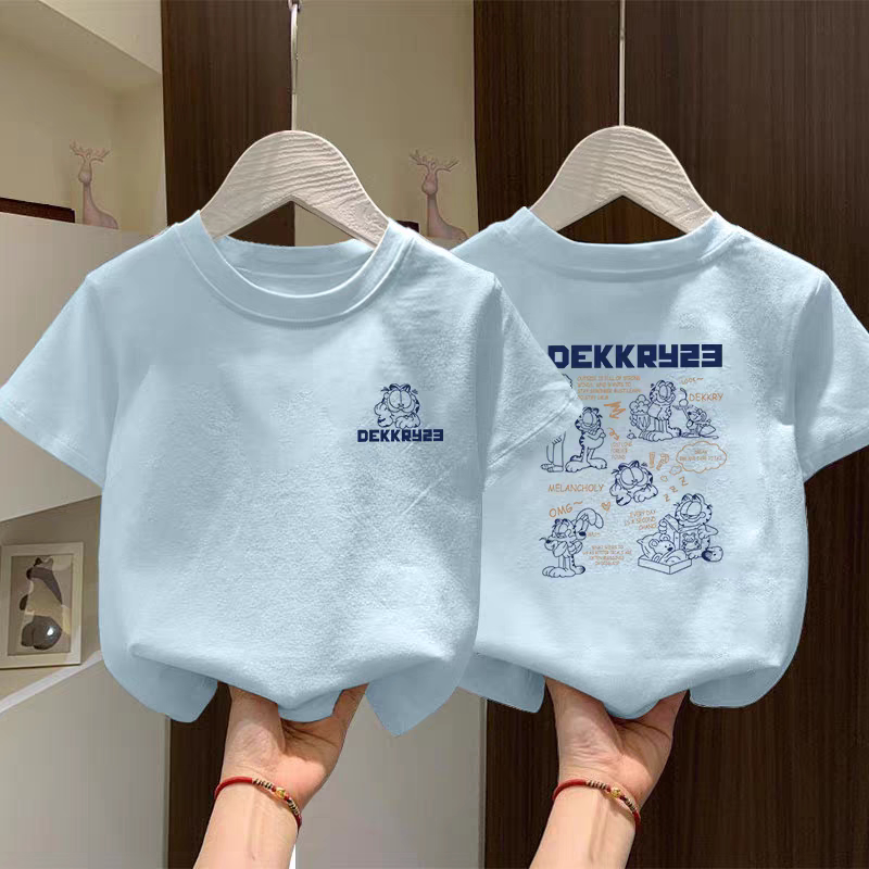 男女童纯棉短袖t恤夏季新款儿童卡通可爱上衣宝宝休闲蓝色体恤衫