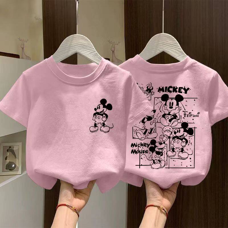 夏季男童米奇短袖T恤女童夏季纯棉新款卡通米奇洋气外穿上衣