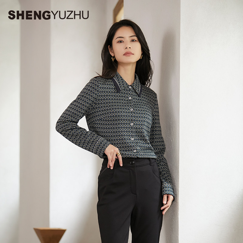 声雨竹官方旗舰店2026女士衬衫翻领POLO领长袖修身衬衣无休闲通勤