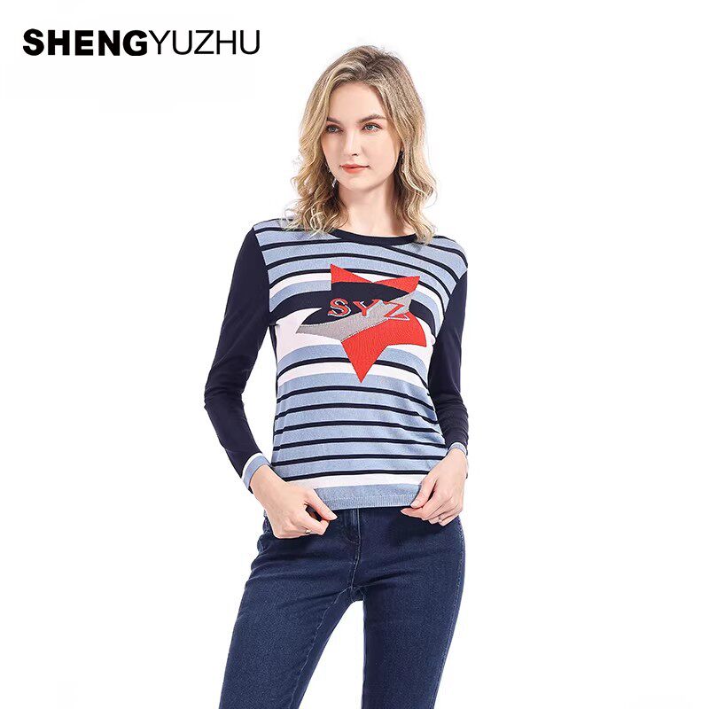 声雨竹官方旗舰店秋季新款针织衫女长袖圆领甜美时尚休闲薄款修身