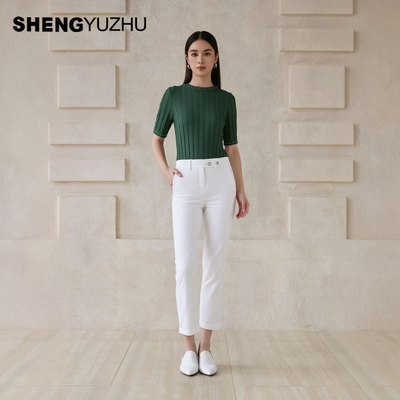 声雨竹官方旗舰店2025秋冬线衫桑蚕丝薄款弹力修身七分袖圆领套头