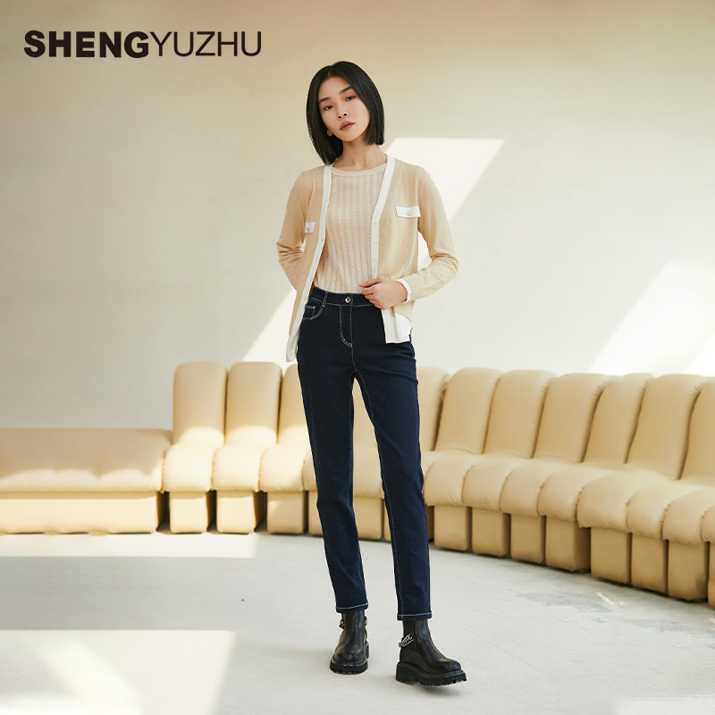 声雨竹2025年秋季新款高腰显瘦修身直筒牛仔裤女百搭阔腿长裤子