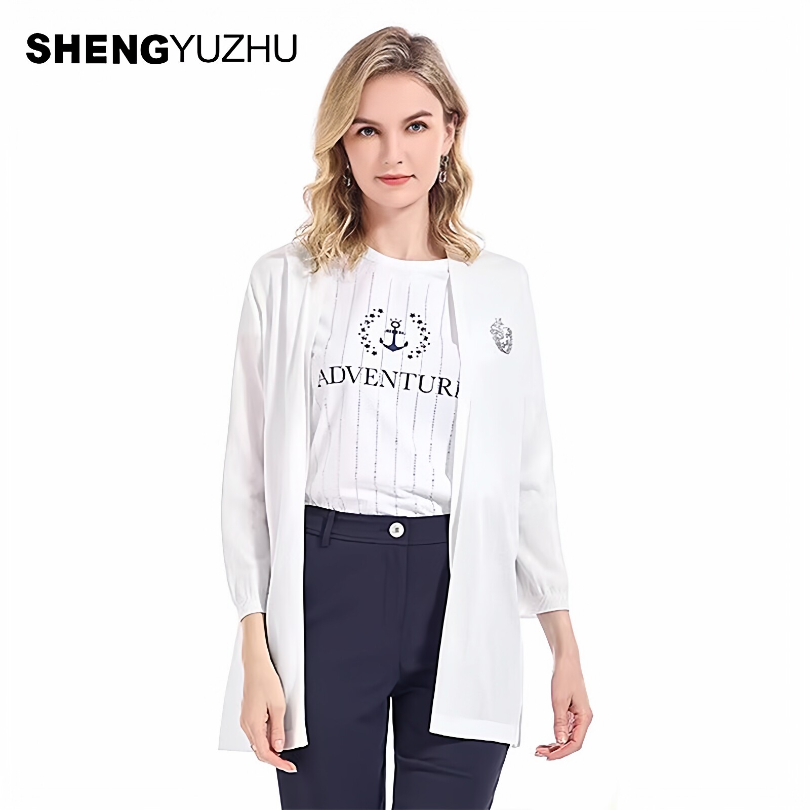 声雨竹官方旗舰店秋夏季新款针织衫女九分袖开衫薄款修身上衣外套