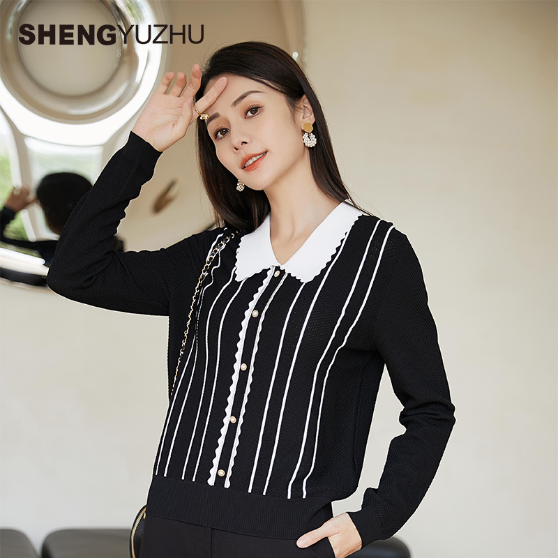 声雨竹官方旗舰店2026春季新品通勤淑女风线衫中长款针织衫打底衫