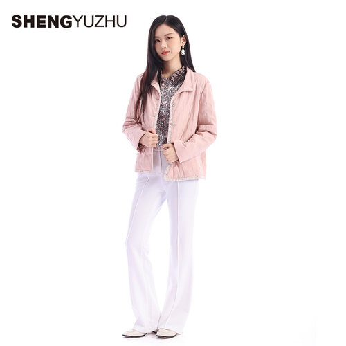 声雨竹官方旗舰店2024秋冬新款棉服长袖粉纯色加厚保暖外套棉衣女