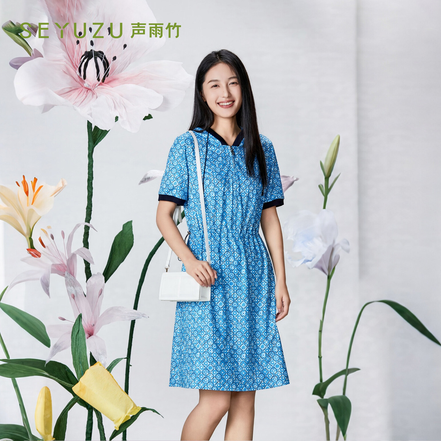 声雨竹官方旗舰店2026夏季连帽连衣裙薄款松紧腰免烫A字套头裙
