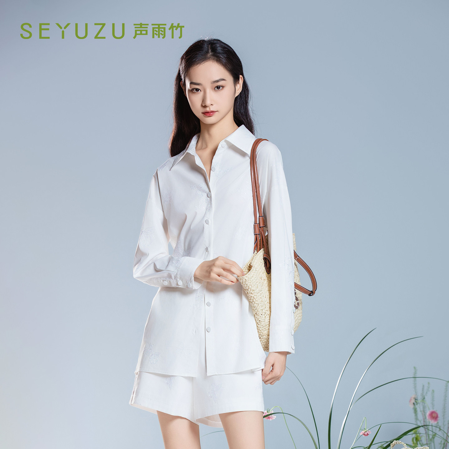 声雨竹官方旗舰店2026夏季POLO领长袖衬衫中长款宽松优雅淑女开衫