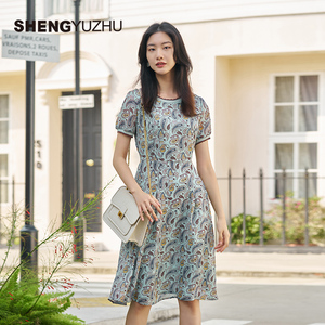 声雨竹官方旗舰店2026夏款女士连衣裙商场同款短袖收腰裙子休闲