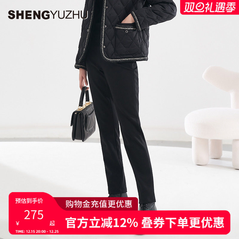 声雨竹官方旗舰店秋新款休闲裤女加厚保暖修身黑色直筒裤高级时尚