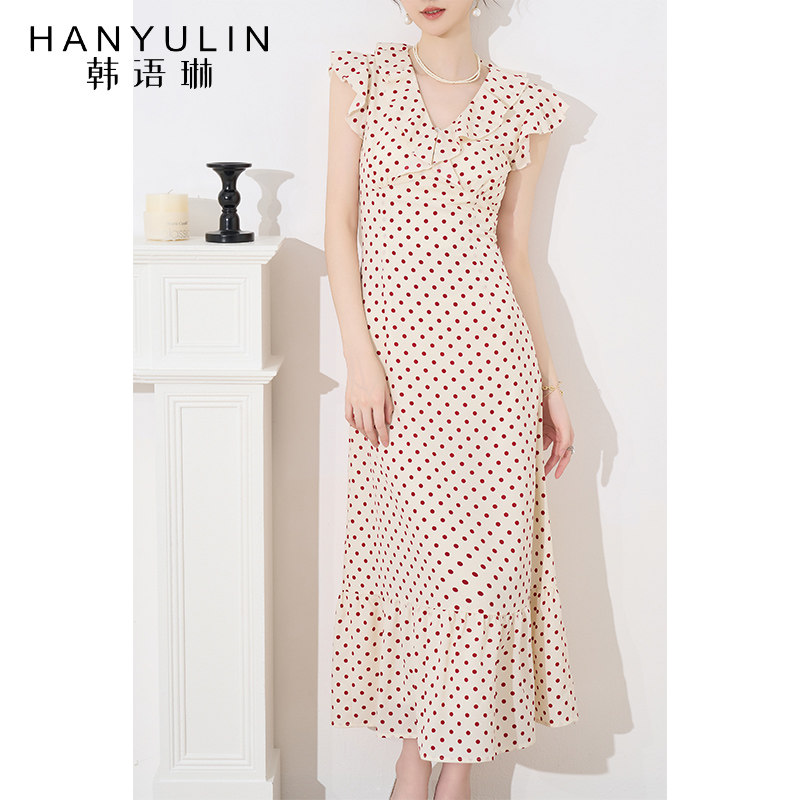 法式连衣裙韩语琳波点修身裙子