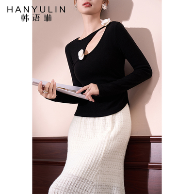 黑色针织衫女设计感小众打底衫