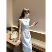 高级感修身 韩语琳 气质名媛中长裙 连衣裙女春季 新款 法式 白色无袖