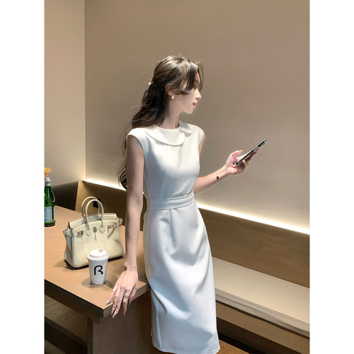 名媛风白色无袖连衣裙女