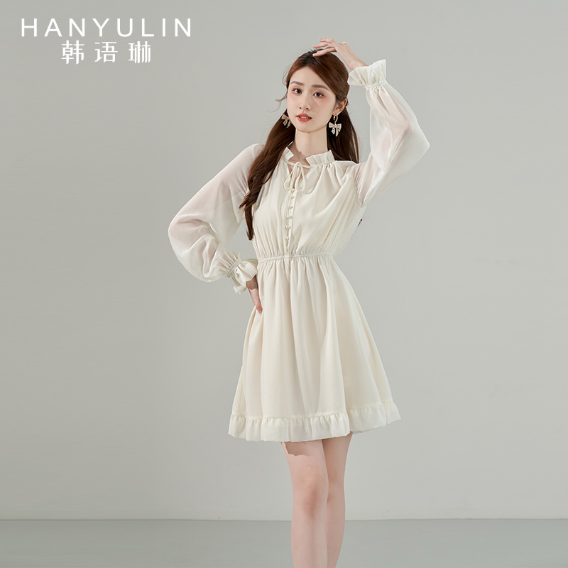 韩语琳空间法式秋装长袖连衣裙