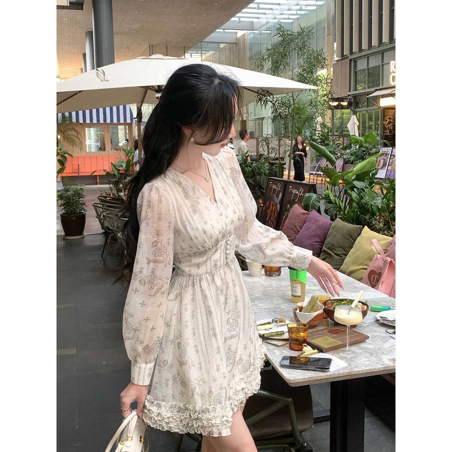 韩语琳碎花短款a字连衣裙