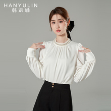 韩语琳白色长袖上衣女设计感小众2025新款短款小衫高级感别致衬衫
