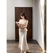 韩语琳 裙缎面半身裙两件套 上衣套装 新中式 国风提花无袖