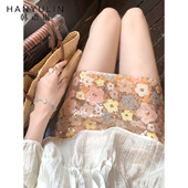 韩语琳 轻奢小香风花朵亮片半身裙女2025高腰显瘦重工绝美A字短裙