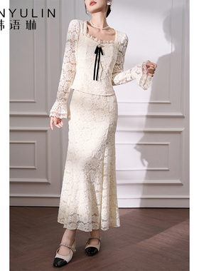 韩语琳 法式白色蕾丝半身裙女新款气质名媛风包臀裙鱼尾裙中长裙