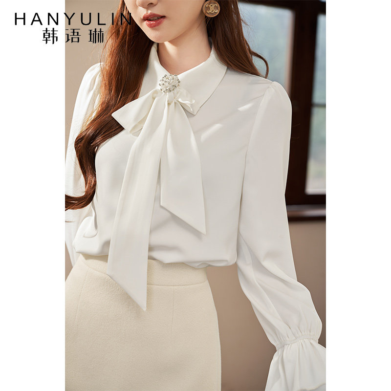 韩语琳空间法式长袖白色长袖衬衫