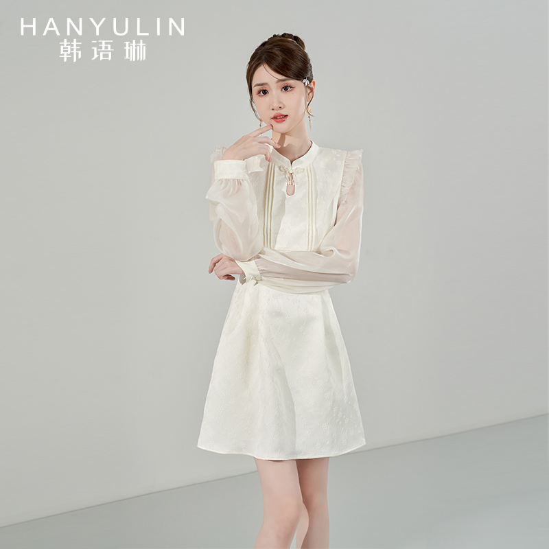 韩语琳空间法式春秋款收腰连衣裙
