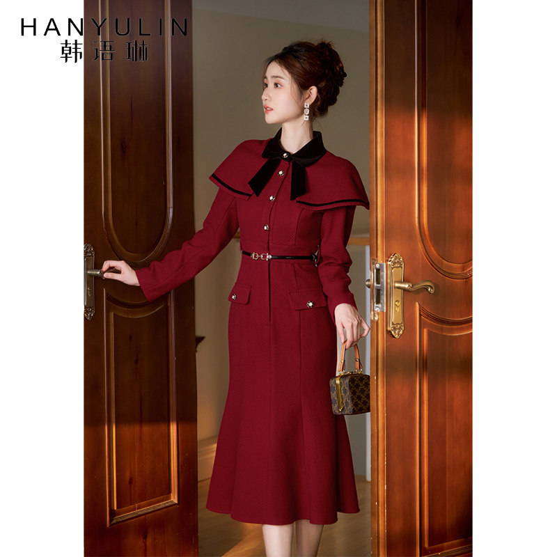 韩语琳空间法式红色小香风连衣裙