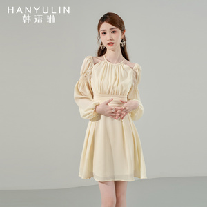 韩语琳 法式长袖连衣裙女春季2026新款高级感气质名媛显瘦短裙子