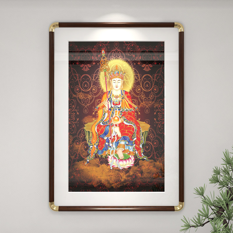 地藏王菩萨画像挂画 佛堂结缘南无大愿地藏王佛像供奉装饰画挂件