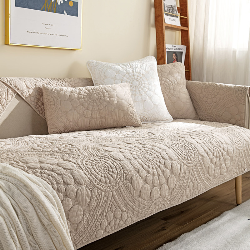 全棉沙发垫四季通用防滑纯棉坐垫北欧简约纯色实木皮沙发套罩盖布