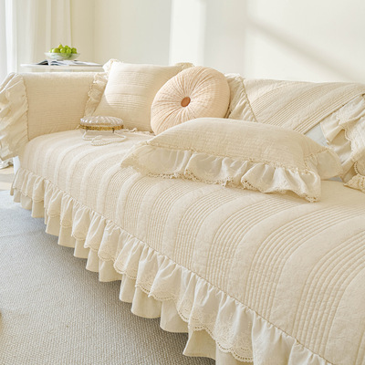 花落雨复古法式棉麻沙发垫