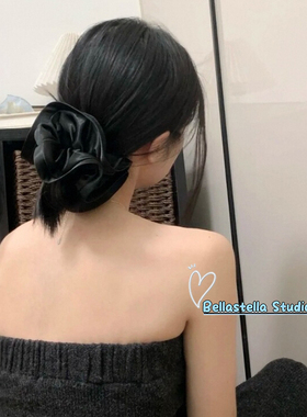 韩系黑色缎面花边大肠发圈女高级感扎低马尾丸子头饰百搭耐用皮筋