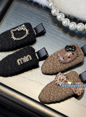 韩系kt猫咪蝴蝶结字母发夹秋冬新款刘海碎发侧边鸭嘴夹百搭头饰品