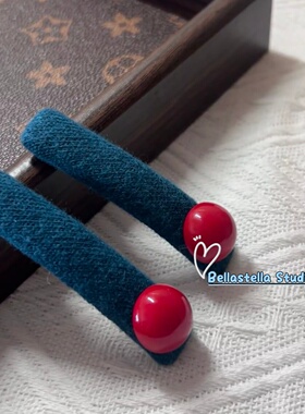 红色珠撞色发夹新款高级感小众蓝色侧边碎发掰掰夹通勤百搭头饰品