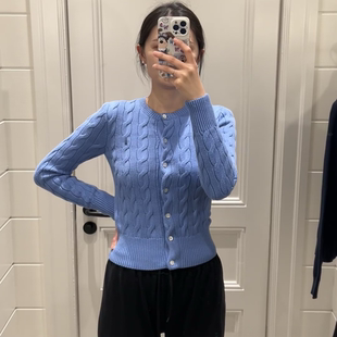 25早春女士小马刺绣绞花针织衫外套