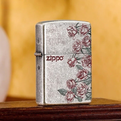 zippo打火机芝宝正版 古银彩印热恋玫瑰 防风煤油送男友礼物