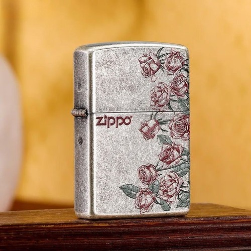zippo打火机芝宝正版 古银彩印热恋玫瑰 防风煤油送男友礼物